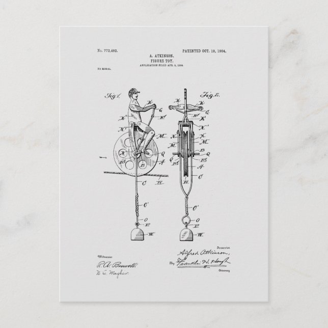 Cartão Postal Desenho de patente de brinquedo antigo de 1904 (Frente)