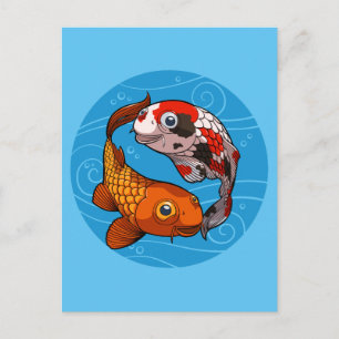 Cartão Postal Desenho de peixe Yin Yang com carpas Koi excêntric