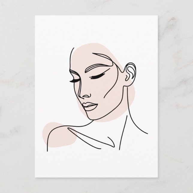 Cartão Postal Desenho de rosto de mulher de uma linha n.o 2 (Frente)