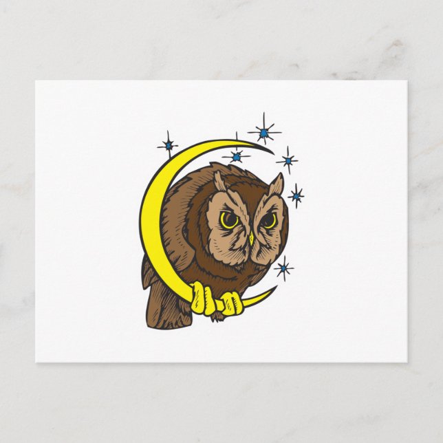 Cartão Postal Desenho de tatuagem de coruja e lua (Frente)