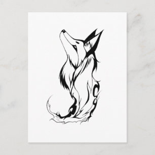 Cartão Postal Desenho de Tatuagem de Raposa Tribal