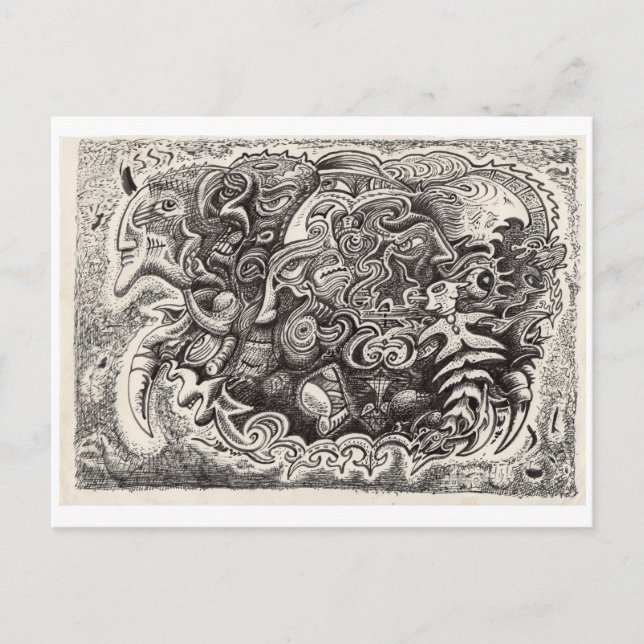 Cartão Postal Desenho de tinta da besta híbrida (Frente)