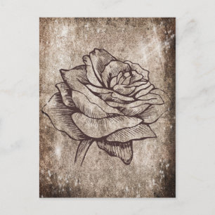 Cartão Postal Desenho de Tinta Rosa russa