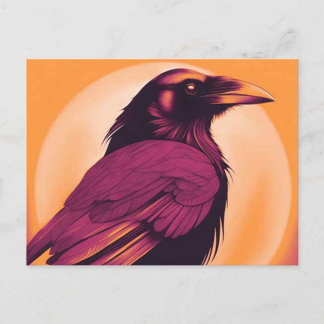 Cartão Postal Desenho de um corvo preto em laranja amarelo (Frente)