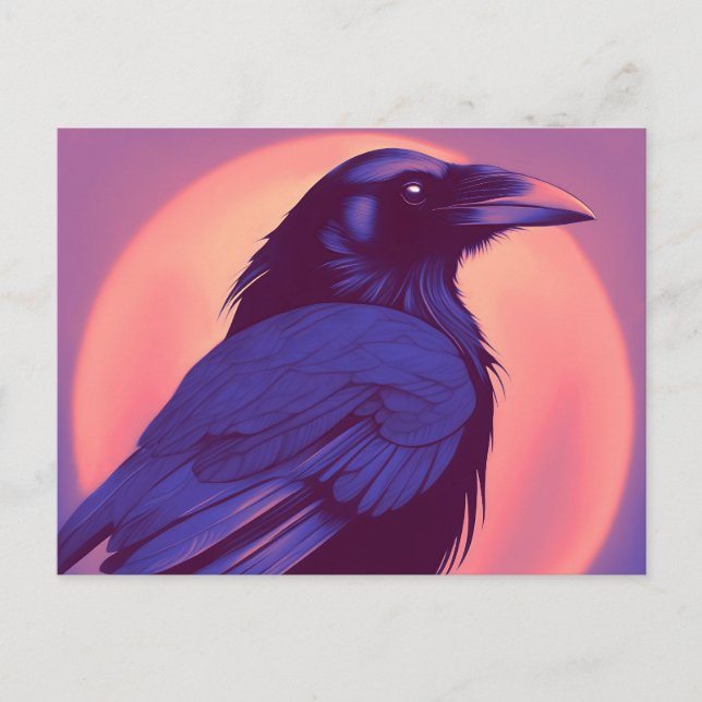 Cartão Postal Desenho de um corvo preto roxo (Frente)