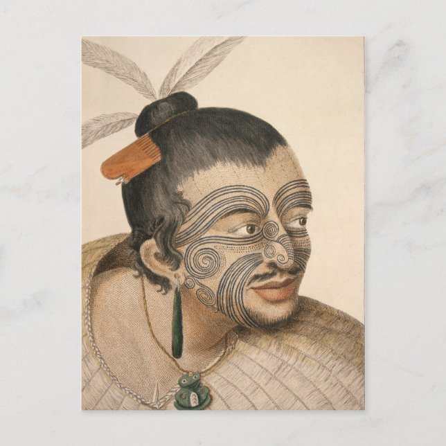 Cartão Postal Desenho de um Homem Maori, c. 1769 (Frente)