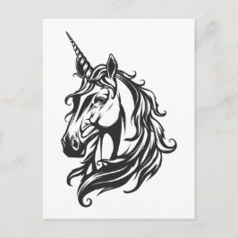 Cartão Postal Desenho de Unicórnio Preto e Branco