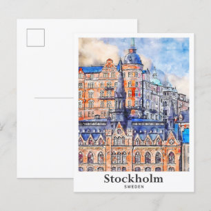 Cartão Postal Desenho de Viagem d'água de Estocolmo