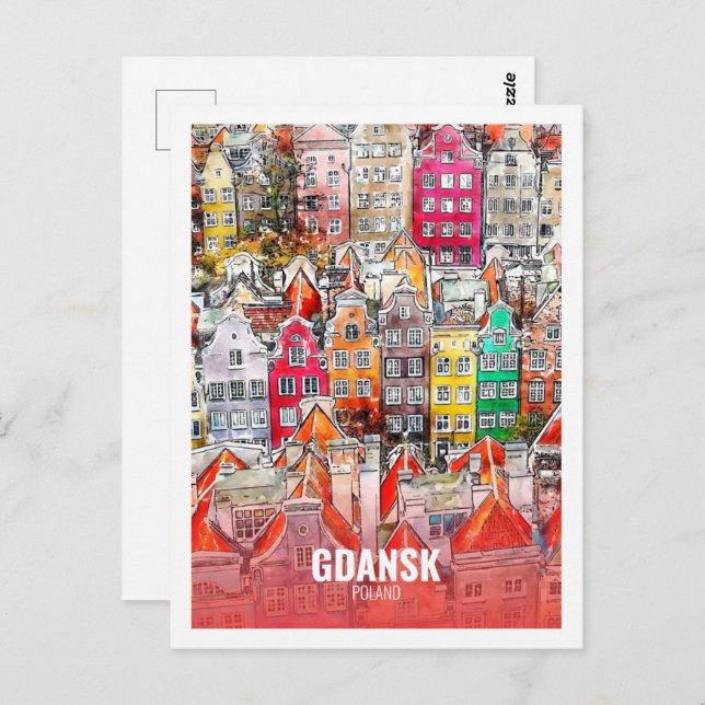 Cartão Postal Desenho de Viagem de Aquarela Familiar do Polônia  (Frente/Verso)