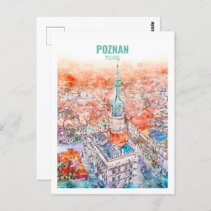 Cartão Postal Desenho de Viagem Familiar do Poznan Polônia