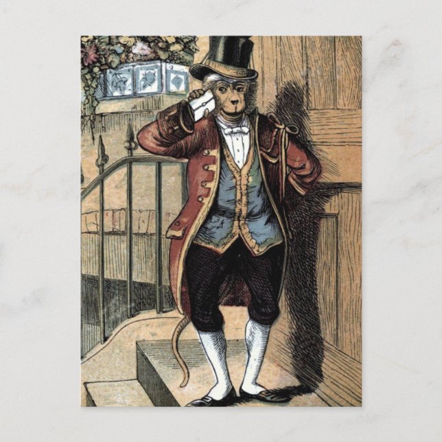 Cartão Postal Desenho de Vintage: Macaco em um Traje (Frente)