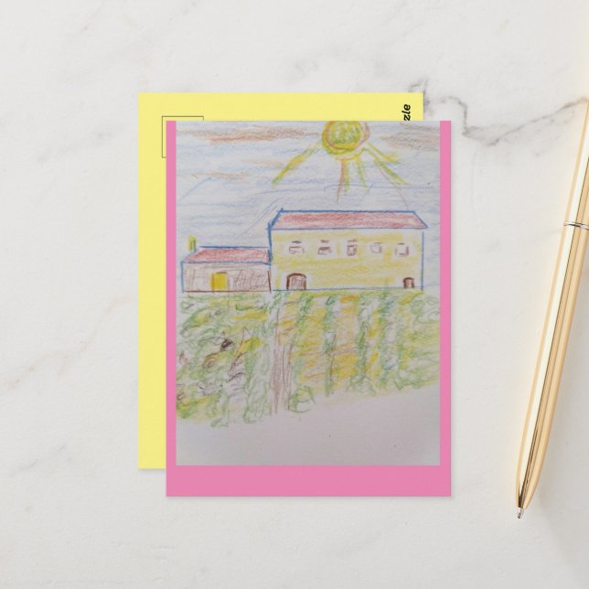 Cartão Postal Desenho do País de Vinho Bordéus (Frente/Verso In Situ)