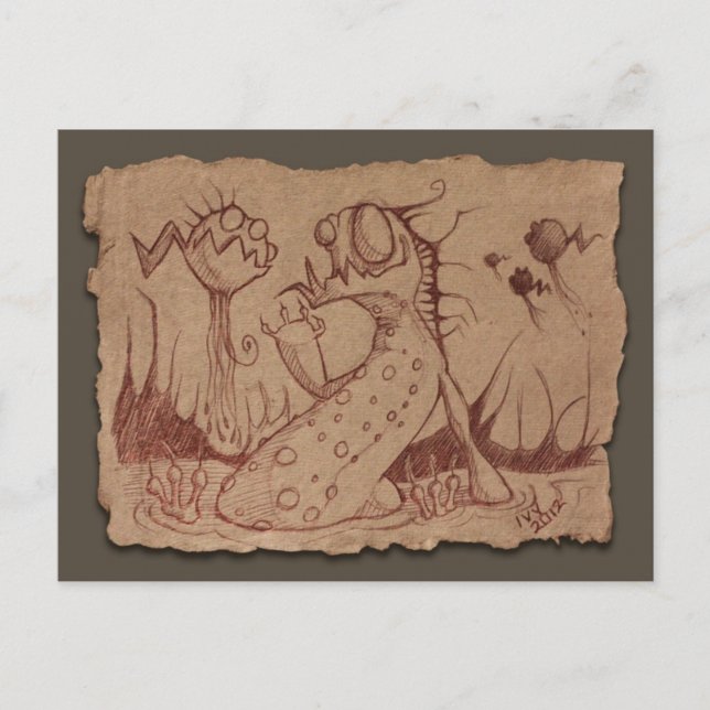 Cartão Postal Desenho do Papel da cinza: Coisa do pântano (Frente)