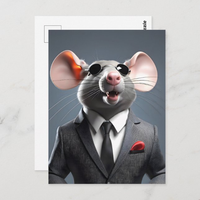Cartão Postal desenho do rato engraçado (Frente/Verso)