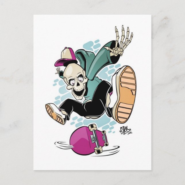 Cartão Postal desenho do skull skateboard (Frente)