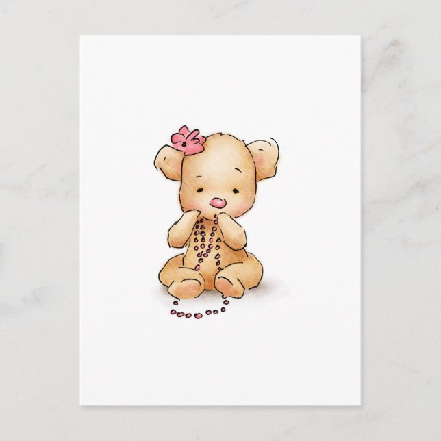 Cartão Postal Desenho do Urso de Teddy com Miçangas Rosa (Frente)