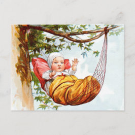 Cartão Postal Desenho do vintage: Bebê em um Hammock