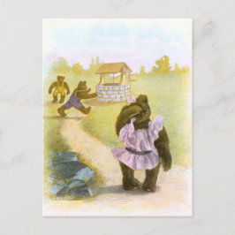 Cartão Postal Desenho do vintage: Ursos de ursinho e um poço
