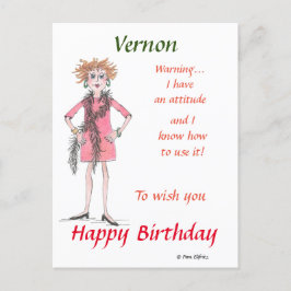 Cartão Postal Desenho em aquarela Mulher com Atitude