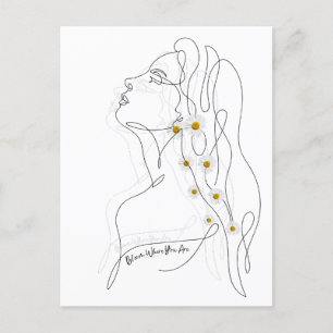 Cartão Postal Desenho em Linha da Arte da Mulher - Bloom onde vo