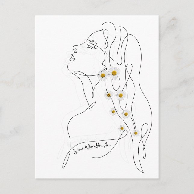 Cartão Postal Desenho em Linha da Arte da Mulher - Bloom onde vo (Frente)