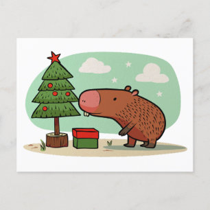 Cartão Postal Desenho Encantador de Capivara de Natal Brincalhon