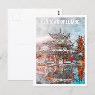 Cartão Postal Desenho Familiar de Viagem Watercolor da China em