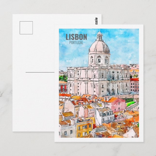 Cartão Postal Desenho Famoso de Viagem de Aquarela de Lisboa Por (Frente/Verso)