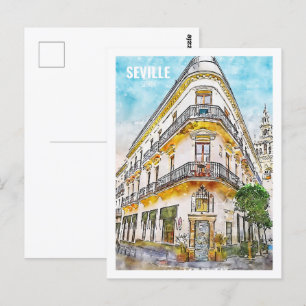 Cartão Postal Desenho Famoso de Viagem por Aquarela da Espanha d