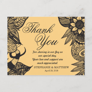 Cartão Postal Desenho Floral Amarelo Preto e Ouro