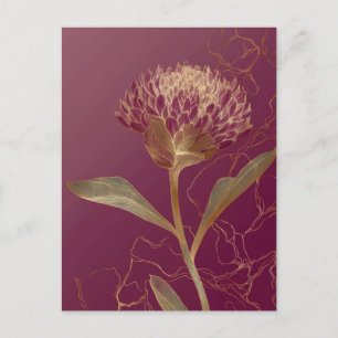 Cartão Postal Desenho Floral Botânico em Dourado Vermelho Intens