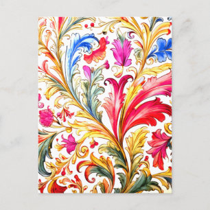 Cartão Postal Desenho Florentino Chique de Folhas de Aquarela