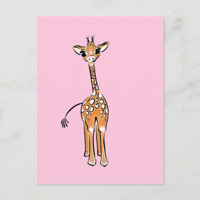 Cartão Postal Desenho girafa bonito, animais safari (Frente)