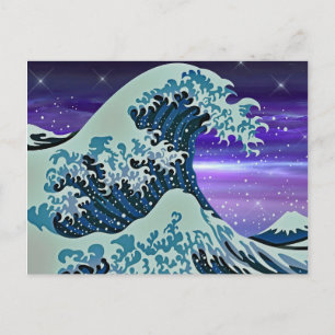 Cartão Postal Desenho Japonês da Onda Azul do Tsunami