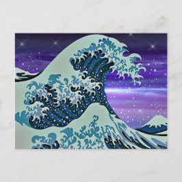 Cartão Postal Desenho Japonês da Onda Azul do Tsunami