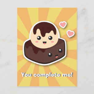 Cartão Postal Desenho Kawaii de Sorvete de Baunilha e Brownie