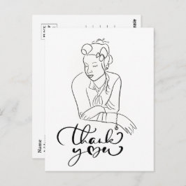 Cartão Postal DESENHO LINEAR de Mulher dos Anos 1940 Obrigada