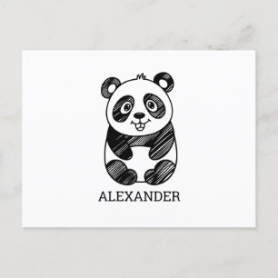 Cartão Postal Desenho Minimalista de Panda Fofo em Preto e Branc