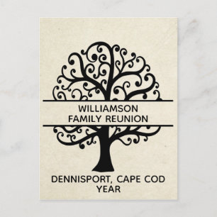 Cartão Postal Desenho Moderno Negro da Reunião da Família de Árv