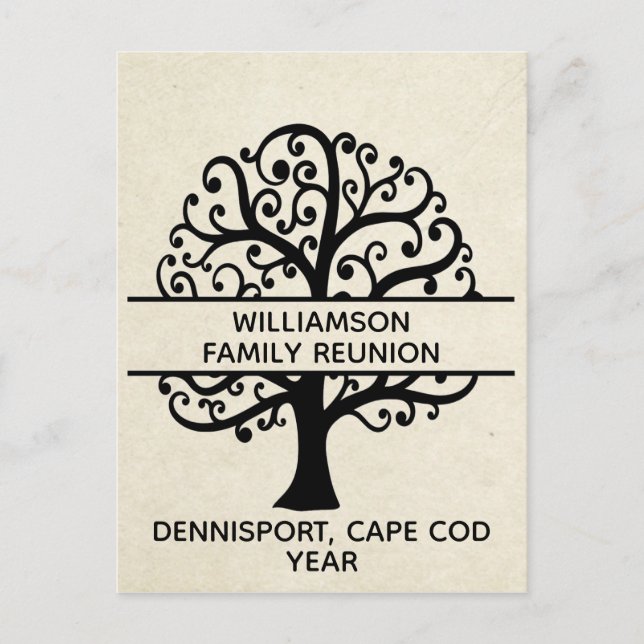 Cartão Postal Desenho Moderno Negro da Reunião da Família de Árv (Frente)