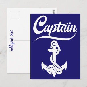 Cartão Postal Desenho Náutico Âncora Barco à Vela Capitão