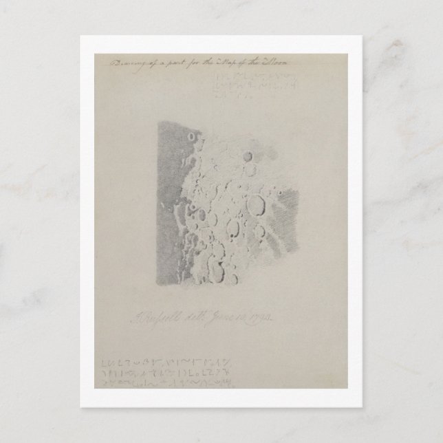 Cartão Postal Desenho para o mapa da lua, 1794 (lápis em p (Frente)