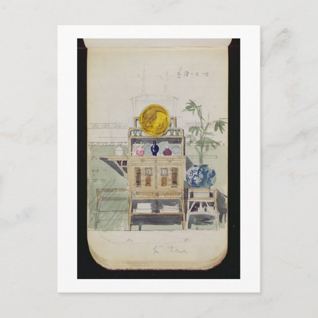 Cartão Postal Desenho para um aparador, c.1860s-70s (aquarela e  (Frente)