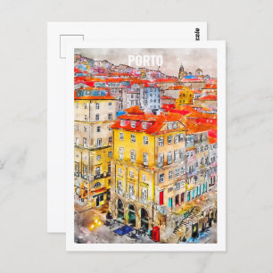 Cartão Postal Desenho por Aquarela do Porto Portugal Familiar de