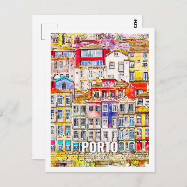 Cartão Postal Desenho por Aquarela do Porto Portugal Familiar de (Frente/Verso)