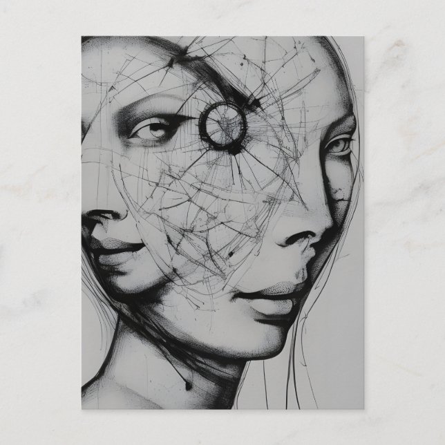 Cartão Postal Desenho preto e branco conectado (Frente)