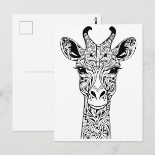 Cartão Postal Desenho rabiscado de cabeça de girafa. desenho rab