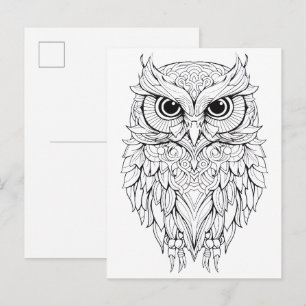 Cartão Postal Desenho rabiscado de coruja. 