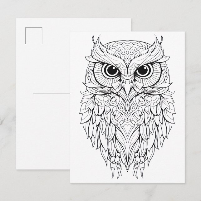 Cartão Postal Desenho rabiscado de coruja.  (Frente/Verso)