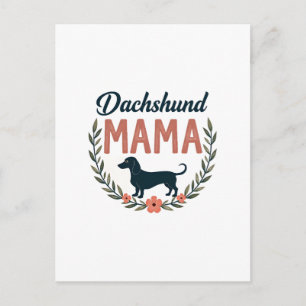 Cartão Postal Desenho Vetorial de Dachshund Mãe Floral Vintage A